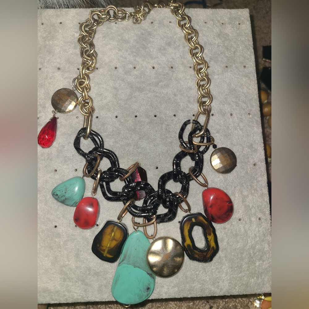 Multicolor Charm Necklace with Gold Chain